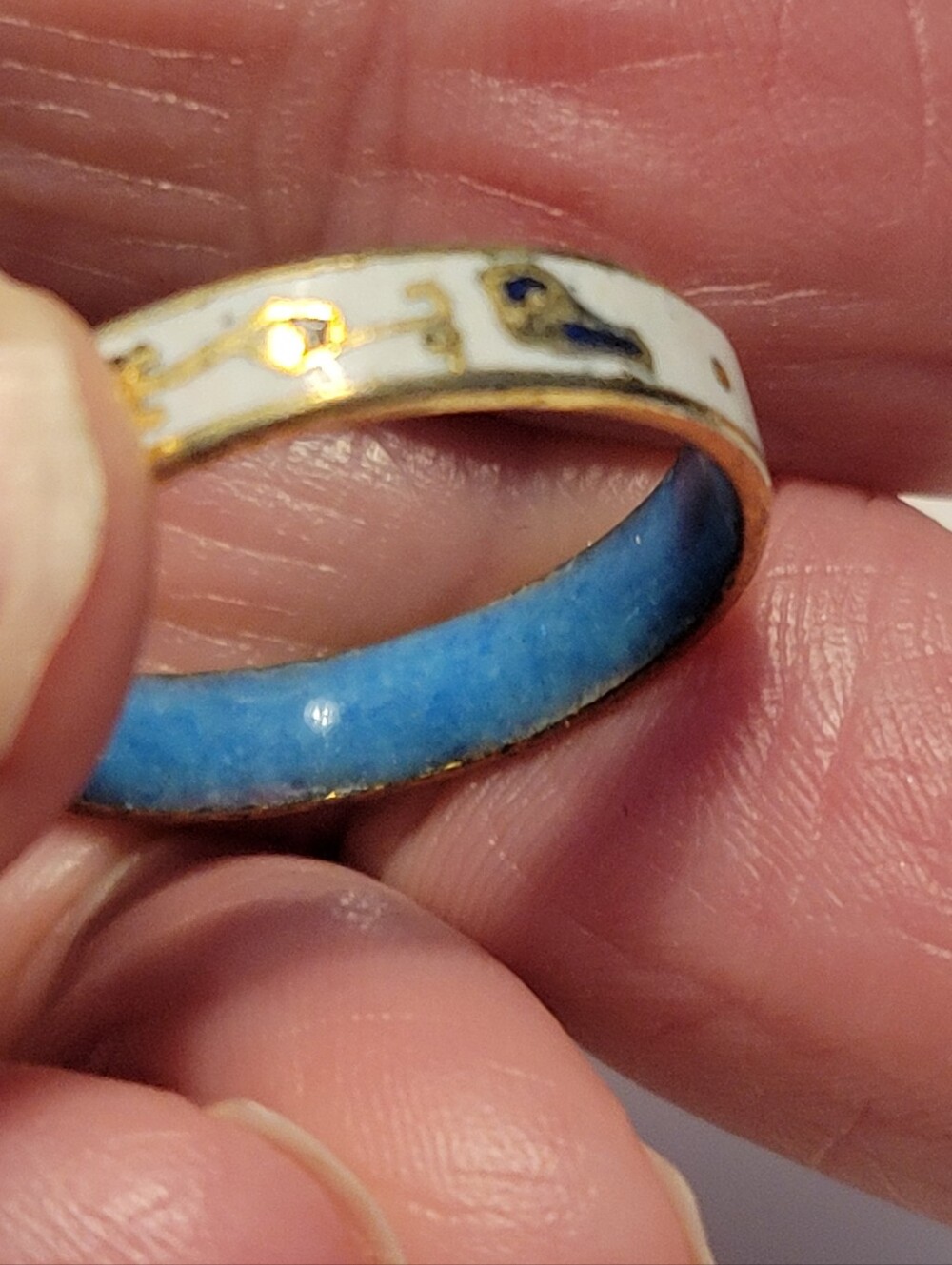 Vintage Blue and White Enamel Band Ring